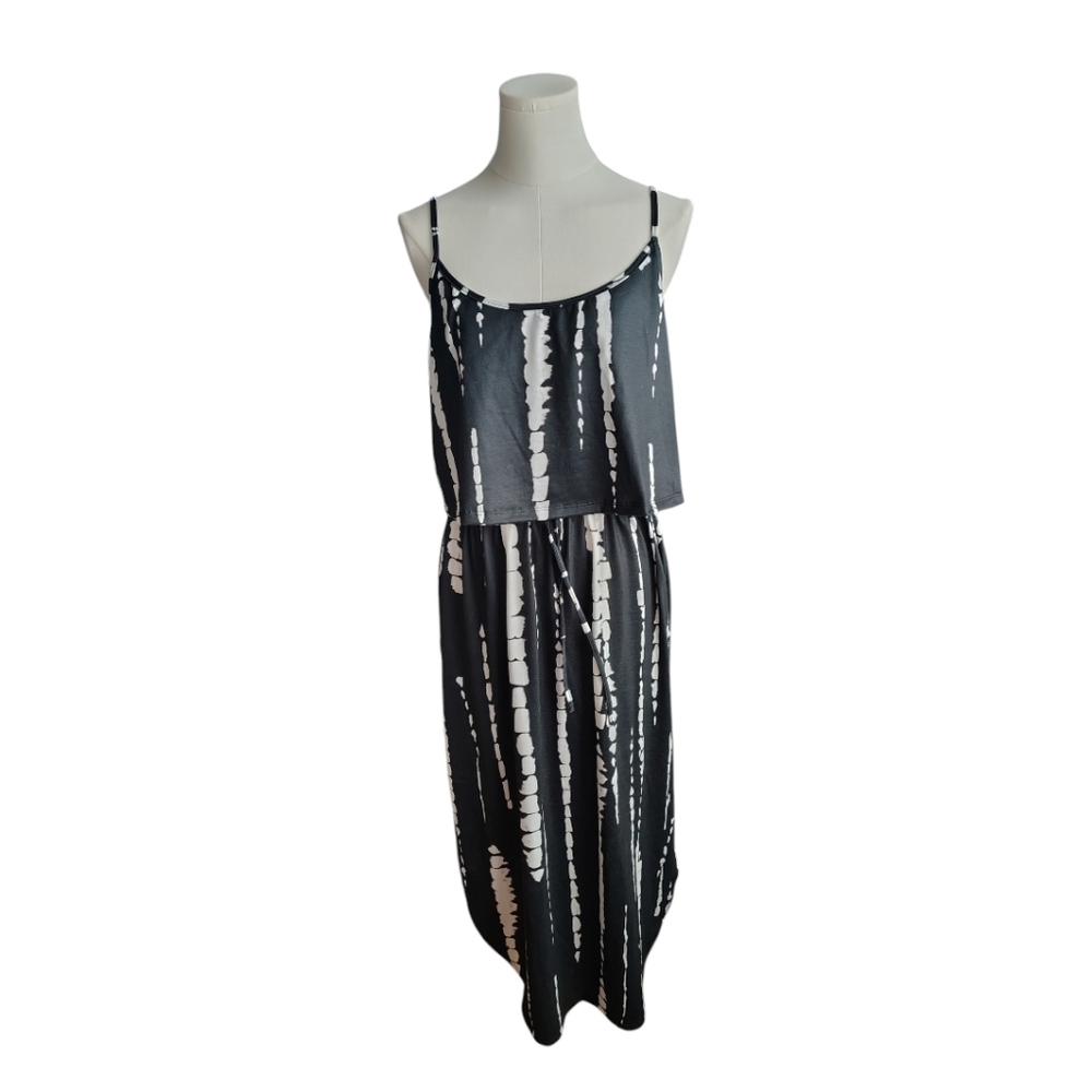 Shein Lightweight Tie Front Flap Black and White Tie Dye Dress Size Large